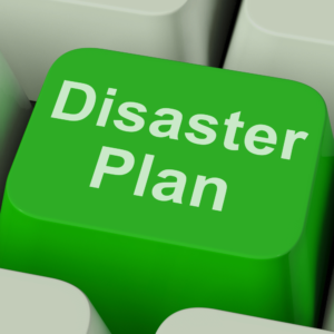a Green Keyboard Button Labeled "disaster Plan" is Centered in the Image, Emphasizing the Importance of Disaster Recovery and Having an Emergency Strategy.