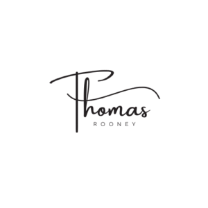 the Image Shows the Name "thomas Rooney" in Stylized Black Script on a White Background, with "thomas" in Cursive and "rooney" in Uppercase Below It.