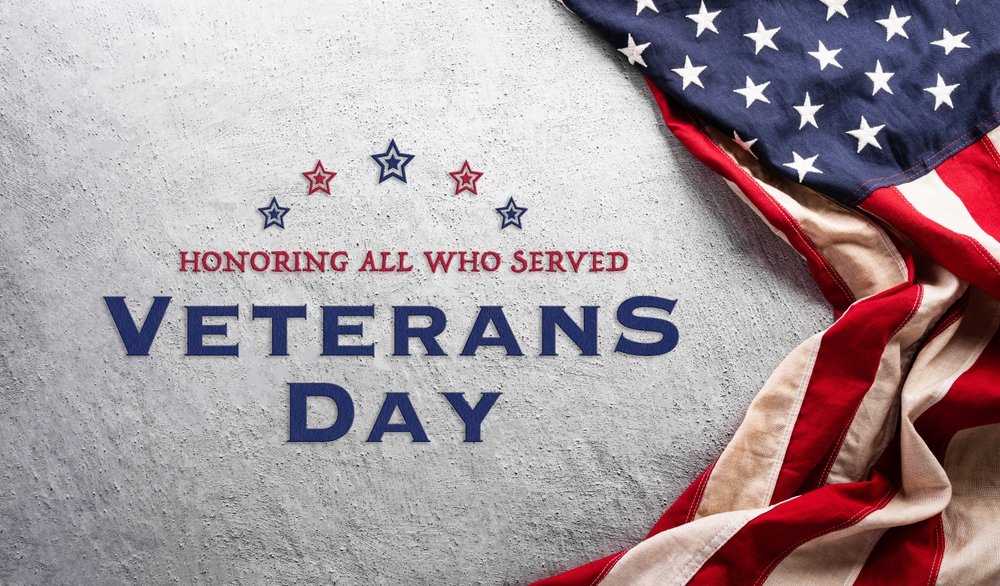 an American Flag with Text Reading "honoring All Who Served, Veterans Day," Set Against a Gray Background, Serves As a Reminder of This Important Day.