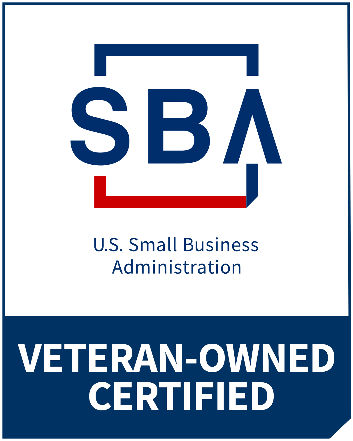 SBA logo with text: "U.S. Small Business Administration. Veteran-Owned Certified—empowering small businesses to access government contracts and boost profit.